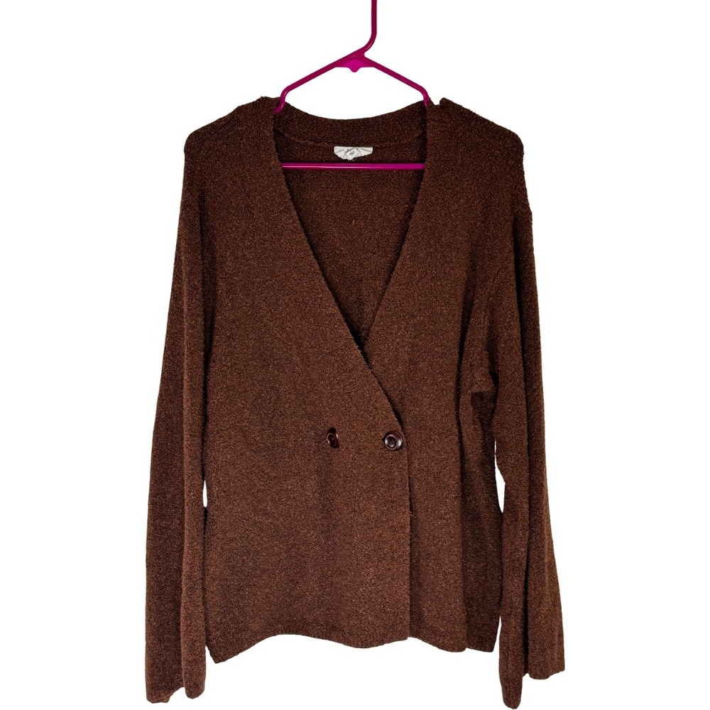 Me by Jennie Garth Beacon Cardigan Women Large Chestnut Brown Fuzzy Knit Boucle